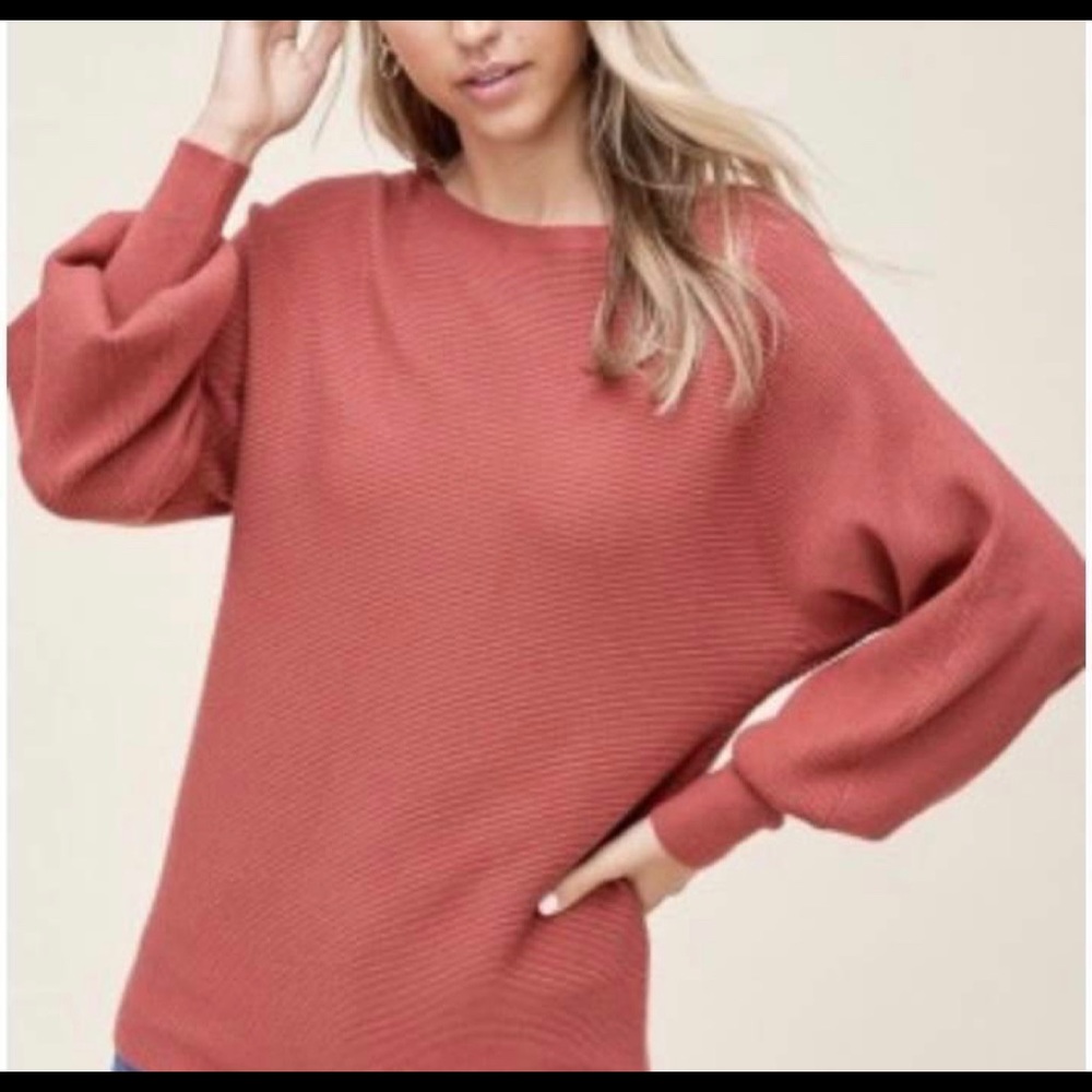 Rust Ballon Sleeve Sweater